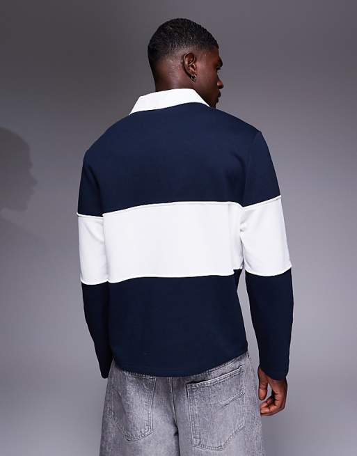 ASOS DESIGN Rugby Shirt With Chest Embroidery In Navy