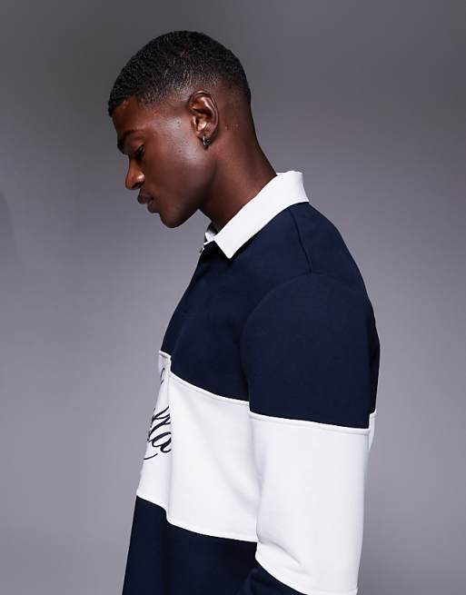 ASOS DESIGN Rugby Shirt With Chest Embroidery In Navy