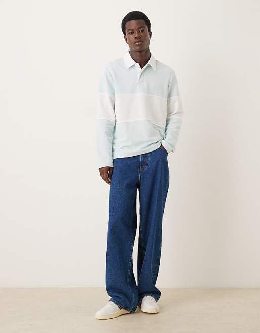 ASOS DESIGN Rugby Shirt With Contrast Panel In Blue
