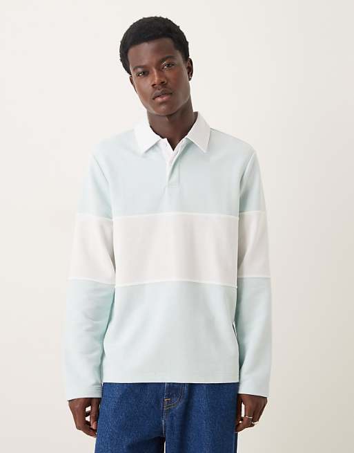 ASOS DESIGN rugby shirt with contrast panel in blue
