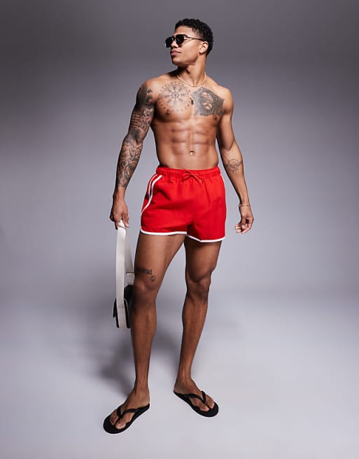 ASOS DESIGN Runner Swim Shorts In Short Length In Red