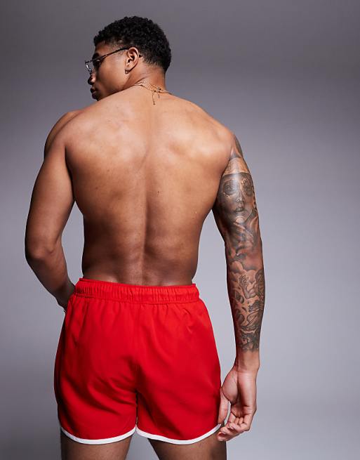ASOS DESIGN Runner Swim Shorts In Short Length In Red
