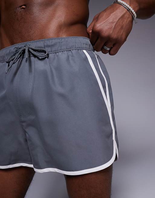 ASOS DESIGN Runner Swim Shorts In Short Length In Grey