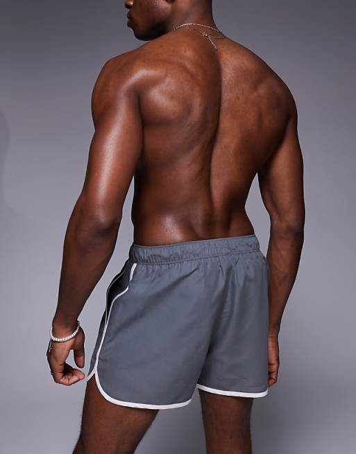 ASOS DESIGN Runner Swim Shorts In Short Length In Grey