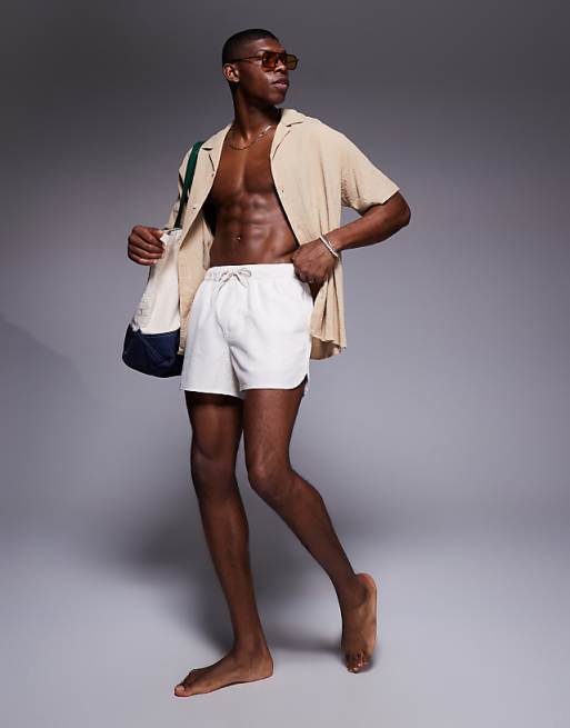 ASOS DESIGN Runner Swim Shorts In Short Length In White