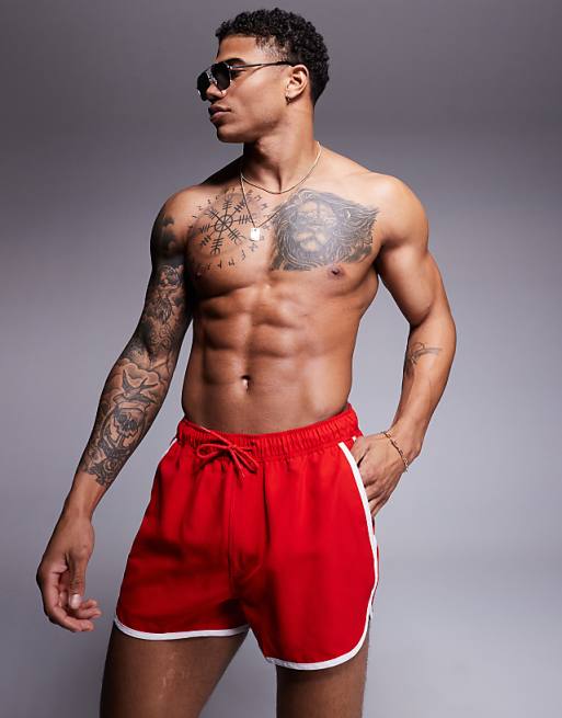 ASOS DESIGN runner swim shorts in short length in red