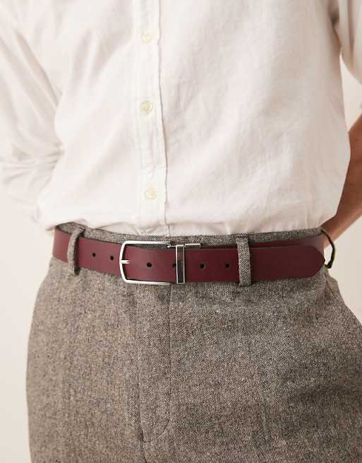 ASOS DESIGN saffiano leather reversible belt in black and burgundy