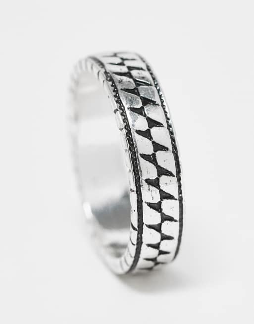 ASOS DESIGN Scale Textured Band Ring In Burnished Silver Tone