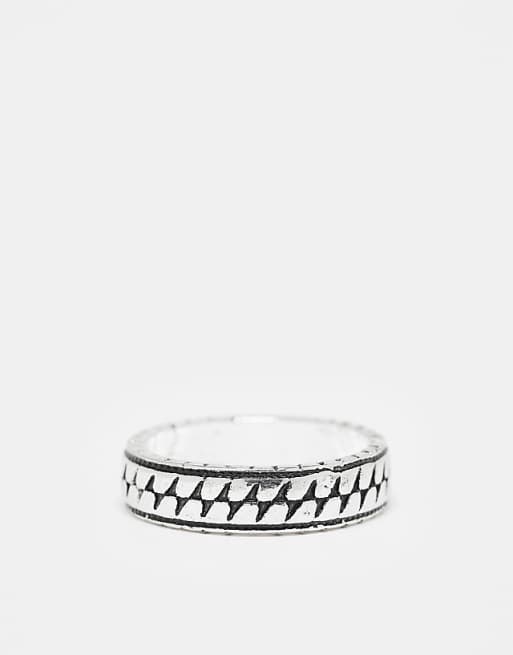 ASOS DESIGN scale textured band ring in burnished silver tone