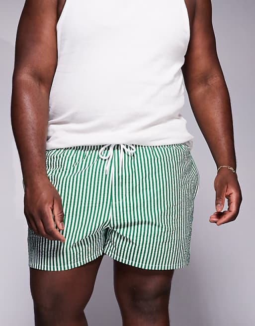 ASOS DESIGN Seersucker Stripe Swim Shorts In Short Length In Green