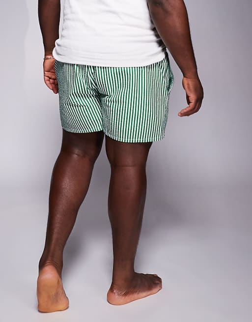 ASOS DESIGN Seersucker Stripe Swim Shorts In Short Length In Green