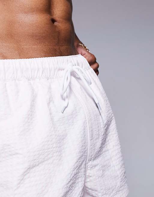 ASOS DESIGN Seersucker Swim Short In Super Short Length In Pink