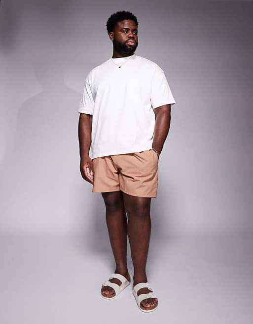 ASOS DESIGN Seersucker Swim Shorts In Mid Length In Brown