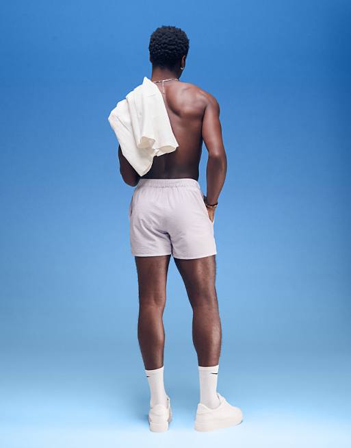 ASOS DESIGN Seersucker Swim Shorts In Short Length In Purple