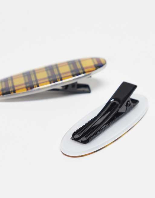 ASOS DESIGN Set Of 2 Hair Clips In Check Multi Design
