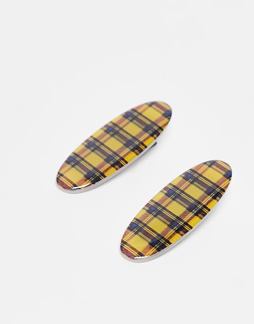 ASOS DESIGN set of 2 hair clips in check multi design