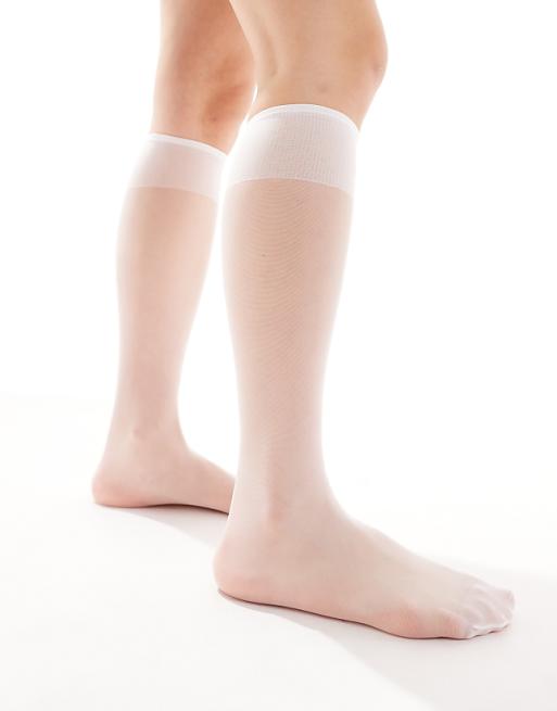 ASOS DESIGN Sheer Knee High Socks In White
