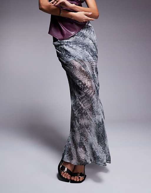 ASOS DESIGN Sheer Maxi Skirt In Snake Print