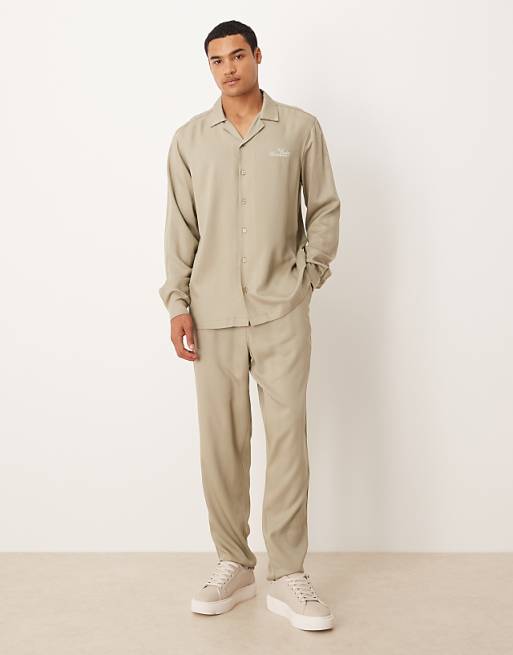 ASOS DESIGN shirt & trouser co-ord in khaki