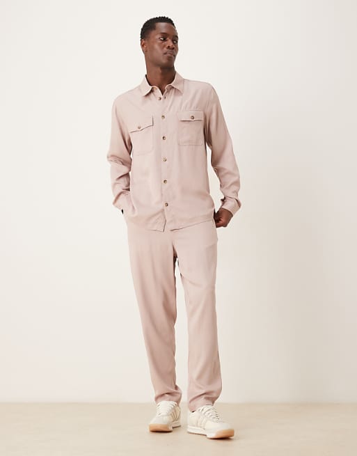 ASOS DESIGN shirt & trousers co-ord in beige