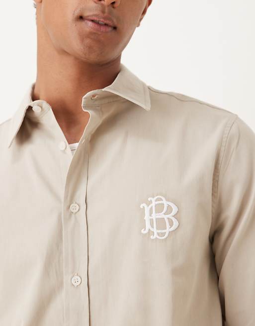 ASOS DESIGN Shirt With Chest Embroidery In Buttermilk Cotton Poplin
