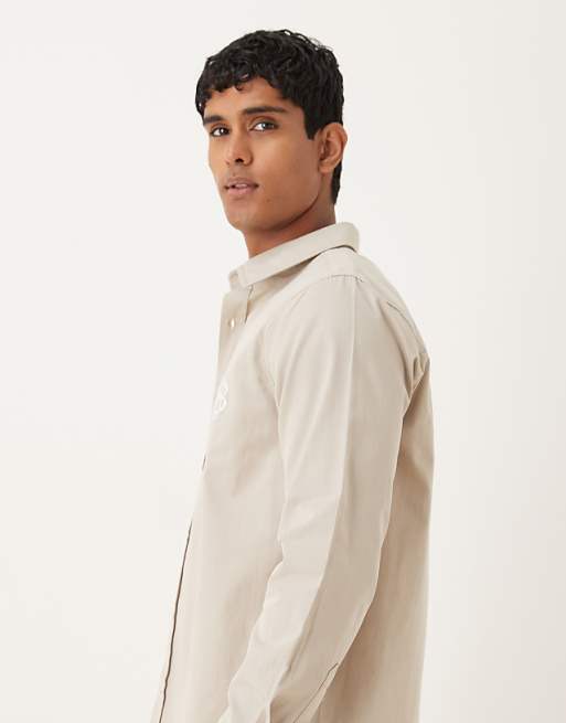 ASOS DESIGN Shirt With Chest Embroidery In Buttermilk Cotton Poplin