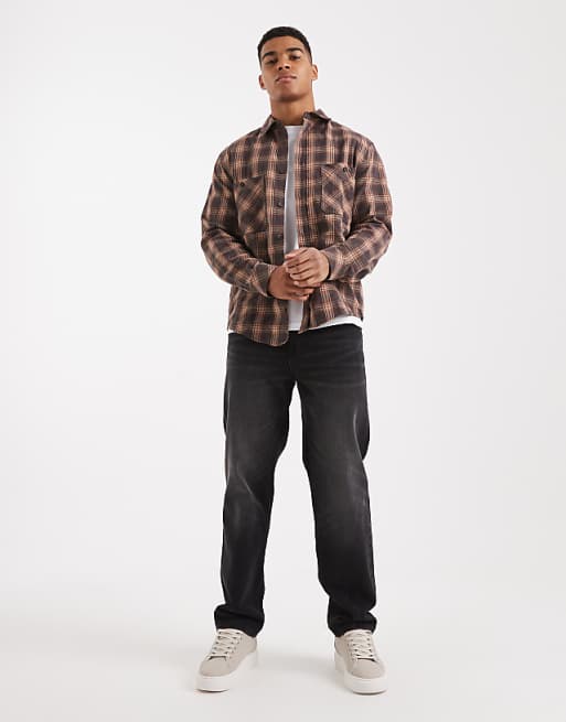 ASOS DESIGN Shirt With Pocket In Brown Check