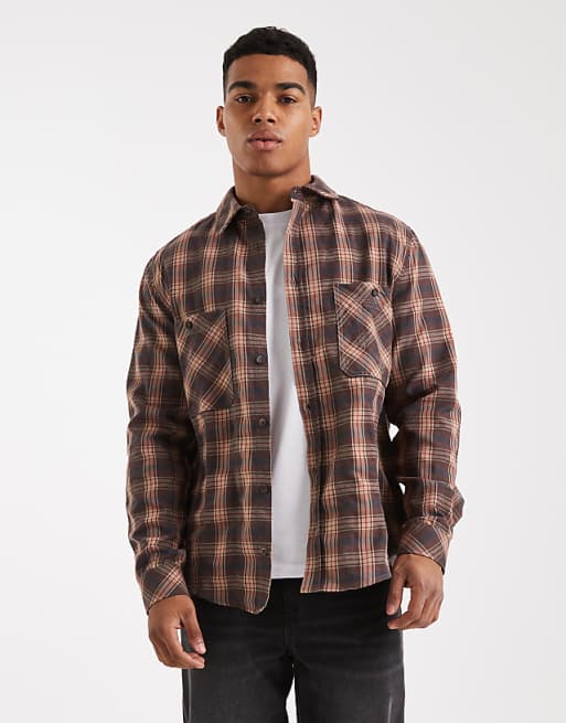 ASOS DESIGN shirt with pocket in brown check