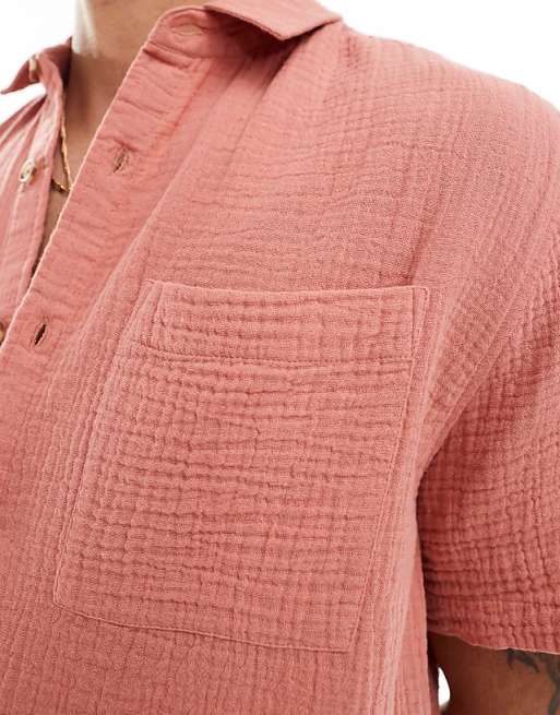 ASOS DESIGN Short Sleeve Relaxed Revere Collar Shirt In Clay Pink