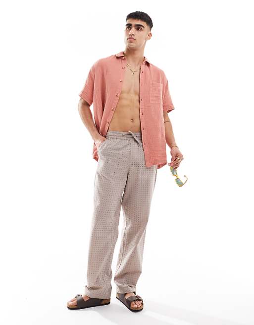ASOS DESIGN Short Sleeve Relaxed Revere Collar Shirt In Clay Pink