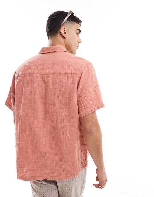 ASOS DESIGN Short Sleeve Relaxed Revere Collar Shirt In Clay Pink