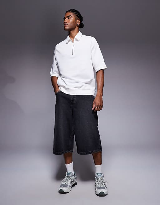 ASOS DESIGN Short Sleeved Half Zip Polo In White