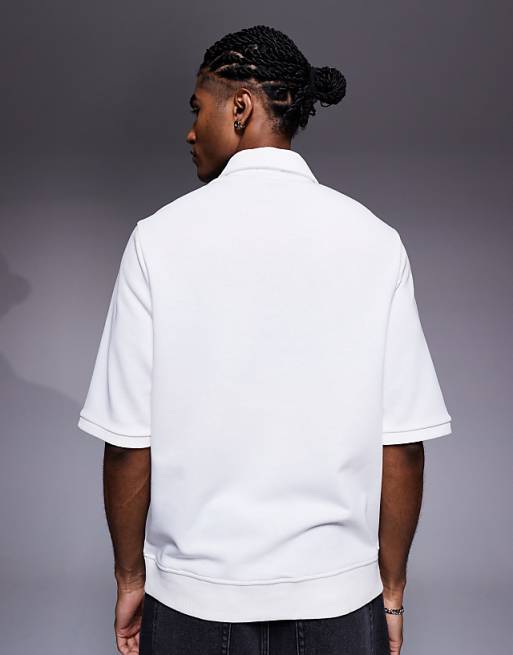 ASOS DESIGN Short Sleeved Half Zip Polo In White