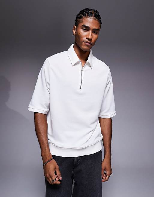 ASOS DESIGN short sleeved half zip polo in white