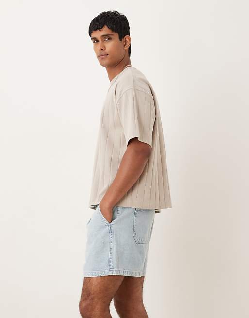 ASOS DESIGN Shorter Length Pleated Denim Short In Light Wash Blue