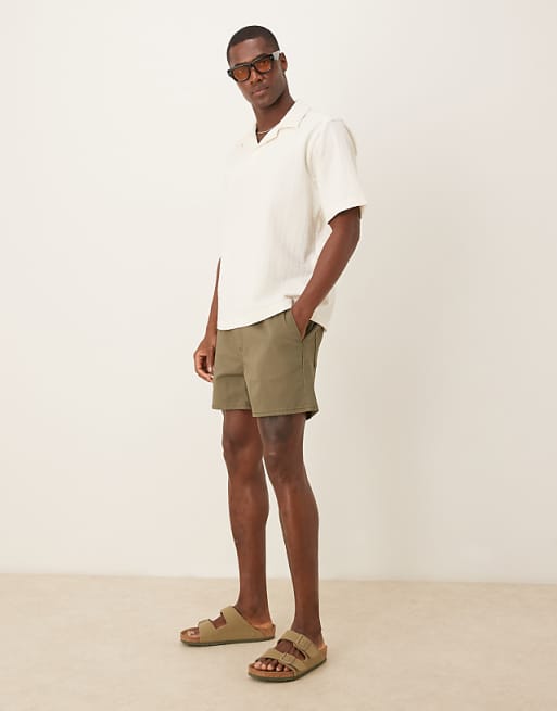 ASOS DESIGN shorter length pull on bermuda short in khaki