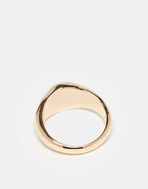 ASOS DESIGN Signet Ring With Semi Precious Emerald Stone In Gold Tone
