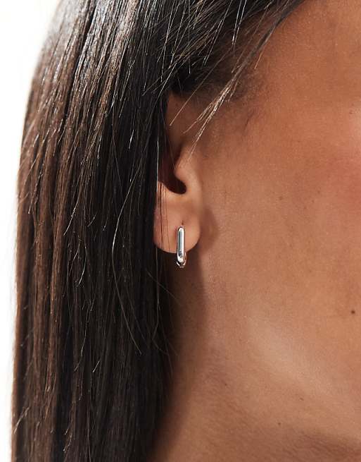 ASOS DESIGN Silver Plated With Huggie Hoop Earrings In Square Design