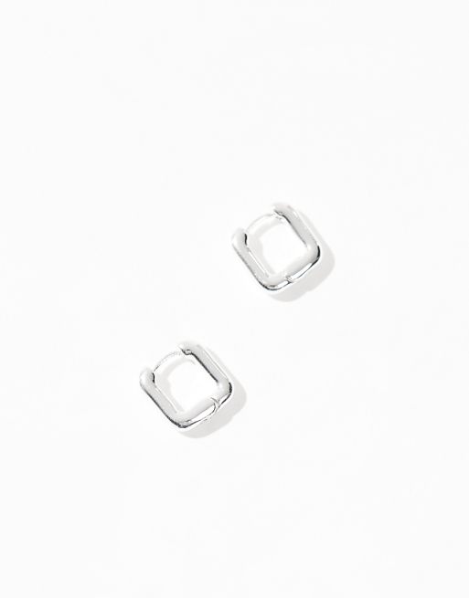 ASOS DESIGN Silver Plated With Huggie Hoop Earrings In Square Design