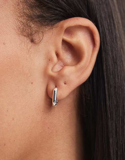 ASOS DESIGN Silver Plated With Huggie Hoop Earrings In Square Design
