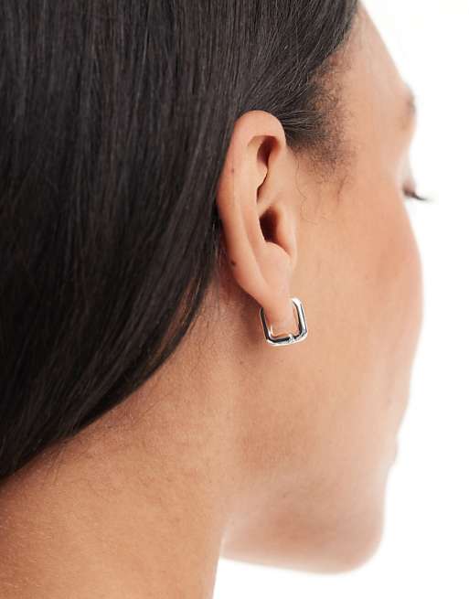 ASOS DESIGN silver plated with huggie hoop earrings in square design