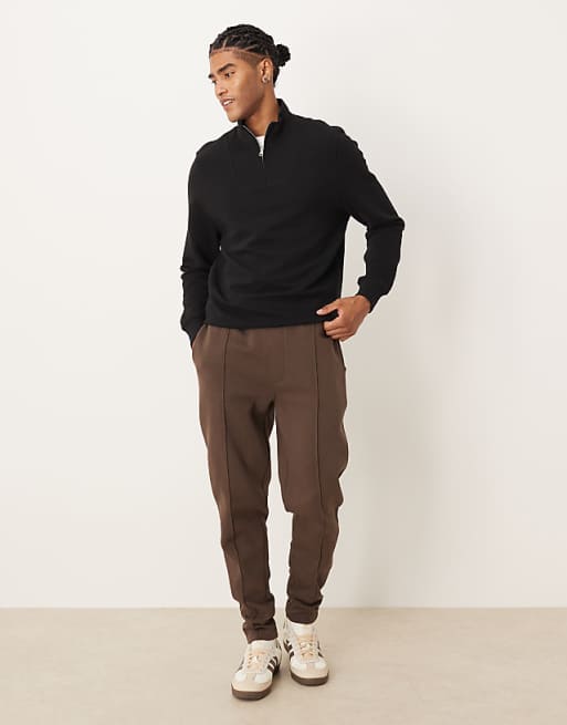 ASOS DESIGN skinny jogger with pintucks in brown