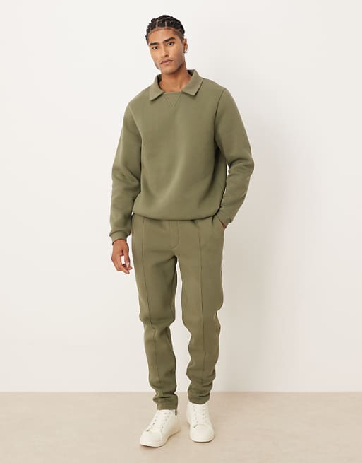 ASOS DESIGN skinny jogger with pintucks in green