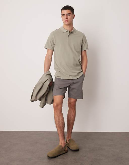 ASOS DESIGN skinny mid length chino shorts in grey