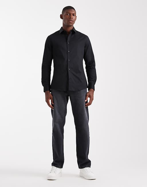ASOS DESIGN Skinny Stretch Work Shirt In Black