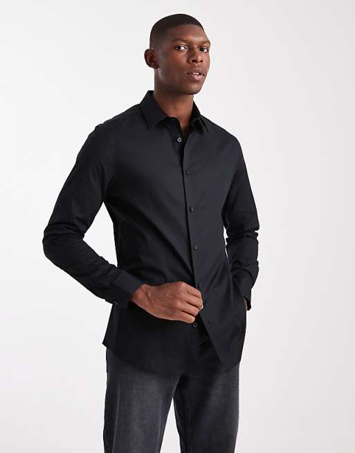 ASOS DESIGN skinny stretch work shirt in black