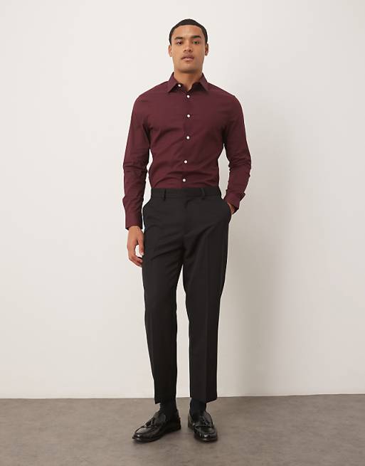 ASOS DESIGN Skinny Stretch Work Shirt In Burgundy
