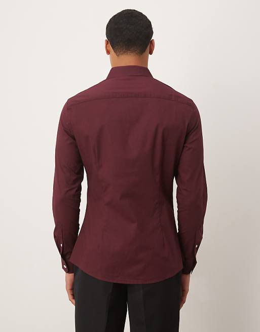 ASOS DESIGN Skinny Stretch Work Shirt In Burgundy
