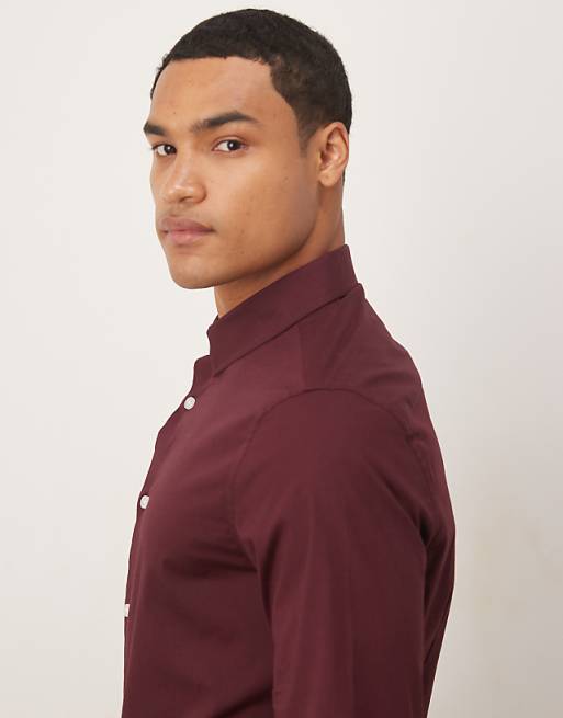 ASOS DESIGN Skinny Stretch Work Shirt In Burgundy
