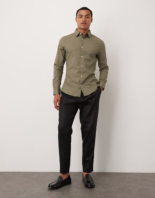 ASOS DESIGN Skinny Stretch Work Shirt In Khaki